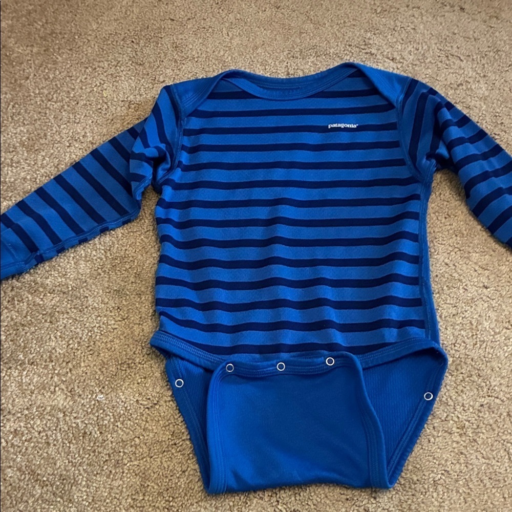 Patagonia Kids Bodysuit in Blue and Black Stripes 24 mos